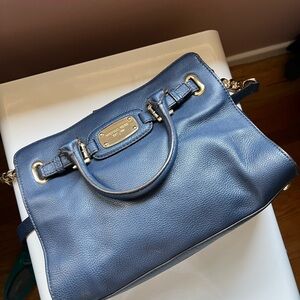 MICHAEL KORS Hamilton Belted Convertible Tote in Pebbled Navy Leather